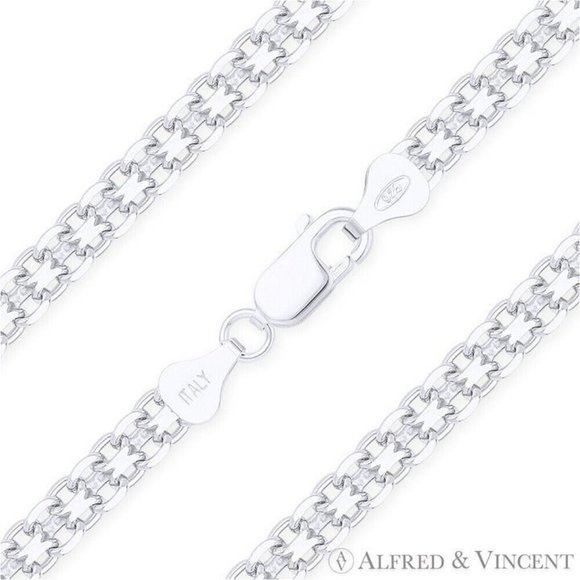 Bismark / Bizmark Link Italian Chain Anklet in .925 Sterling Silver - Size 9" - Picture 1 of 2